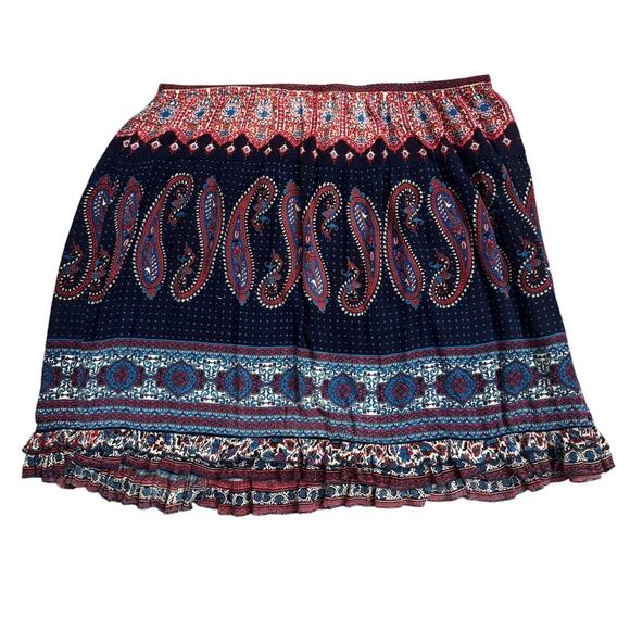 Plus Size 2X Boho Paisley Skirt Navy Multicolor Rayon Gauze Lightweight Flowy - Picture 1 of 4